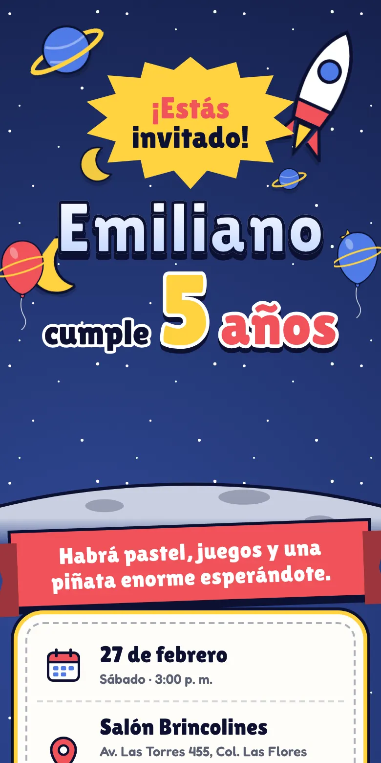 Plantilla Astronautas de invitación digital para fiesta infantil