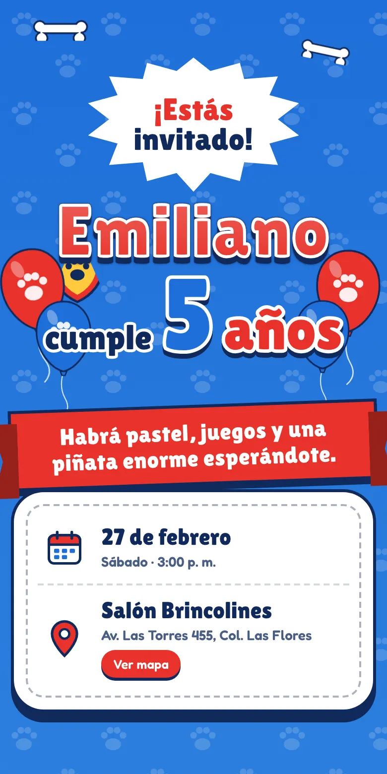 Plantilla Cachorros al rescate de invitación digital para fiesta infantil