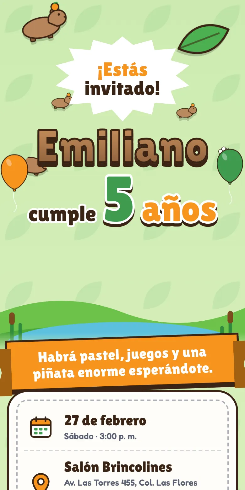 Plantilla Capibaras de invitación digital para fiesta infantil