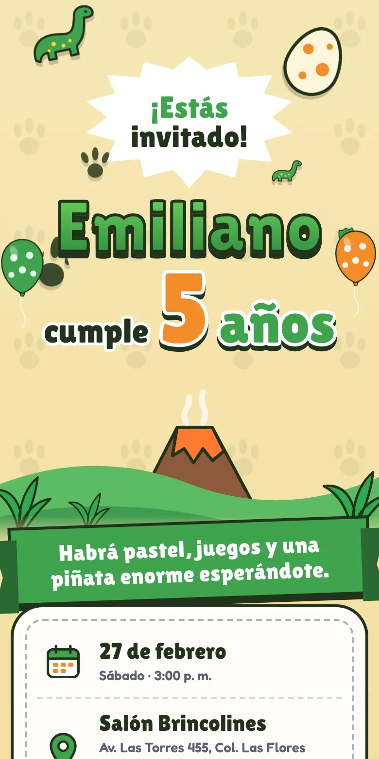 Plantilla Dinosaurios de invitación digital para fiesta infantil