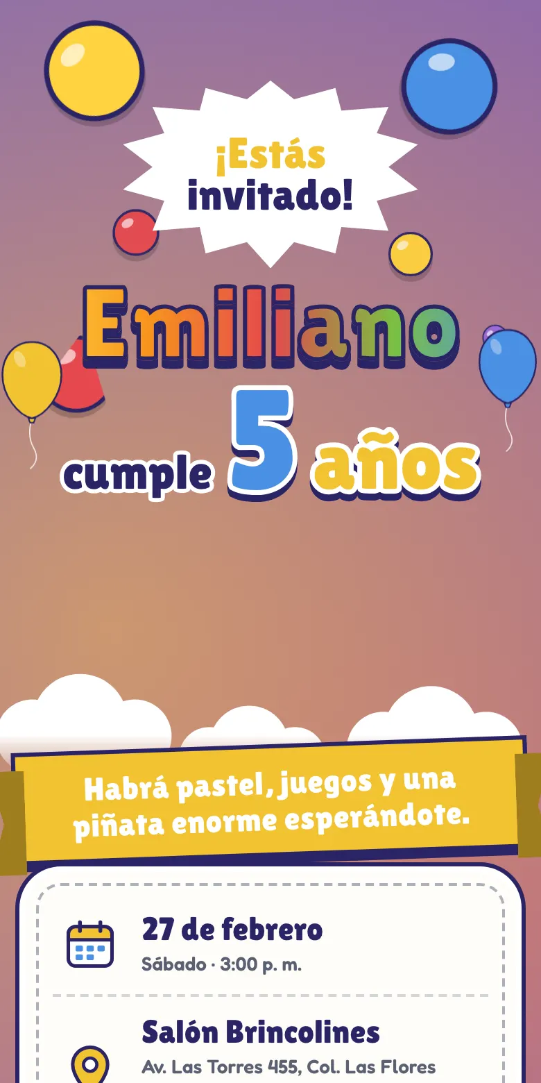 Plantilla Emociones de colores de invitación digital para fiesta infantil