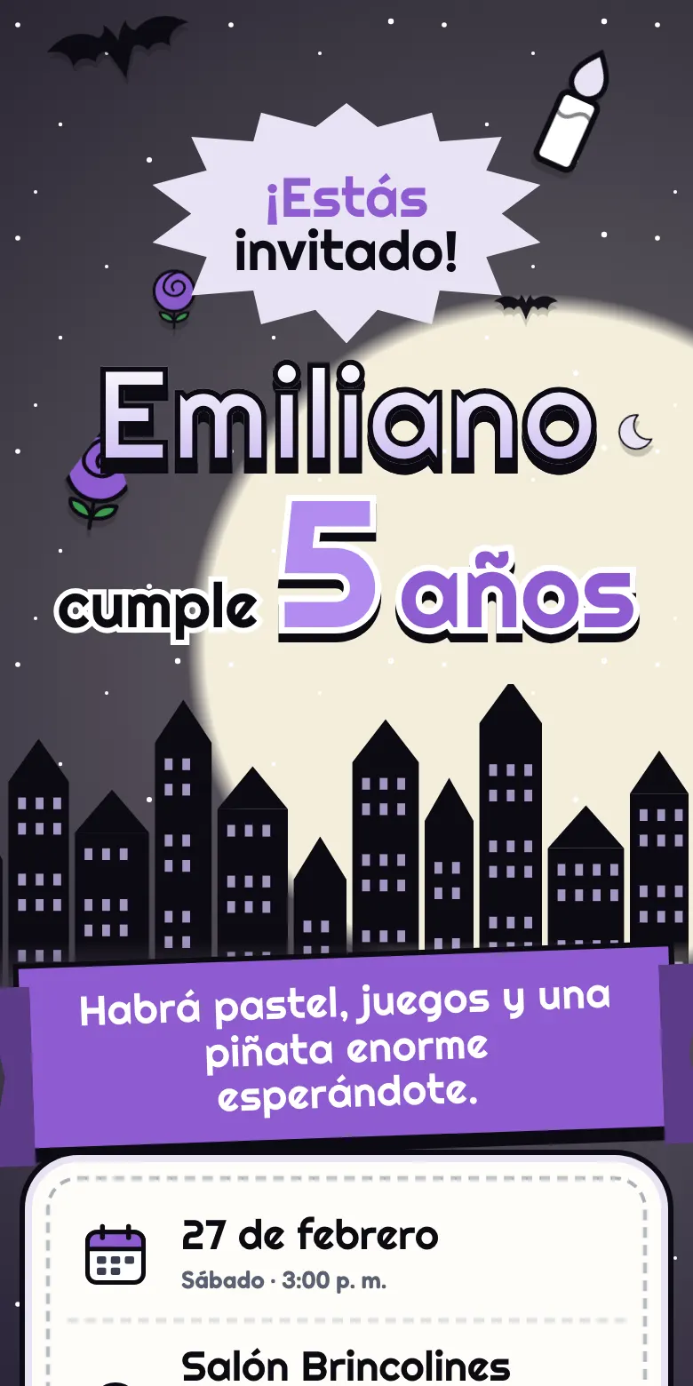 Plantilla Internado gótico de invitación digital para fiesta infantil