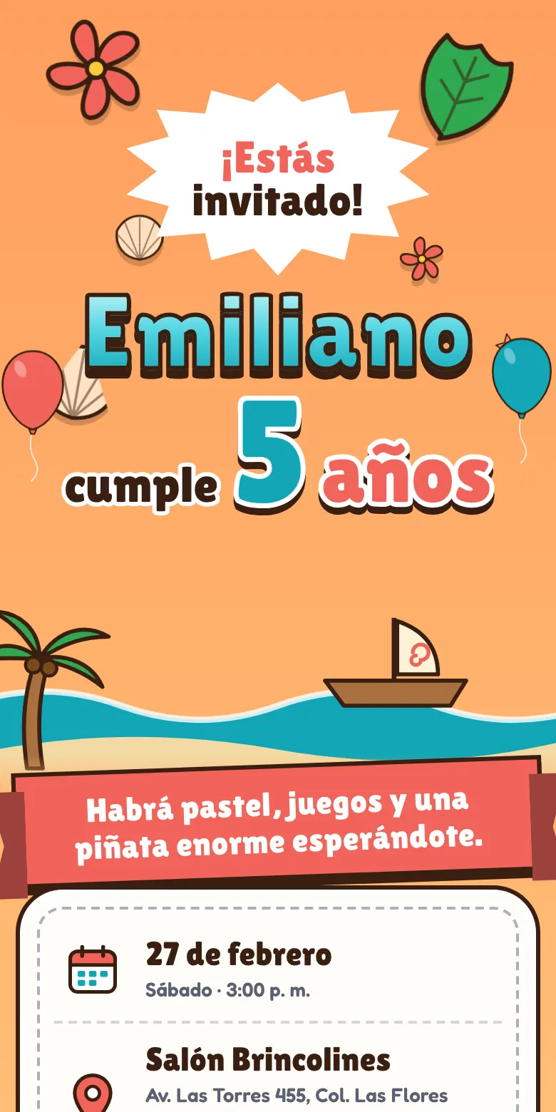 Plantilla Isla tropical de invitación digital para fiesta infantil