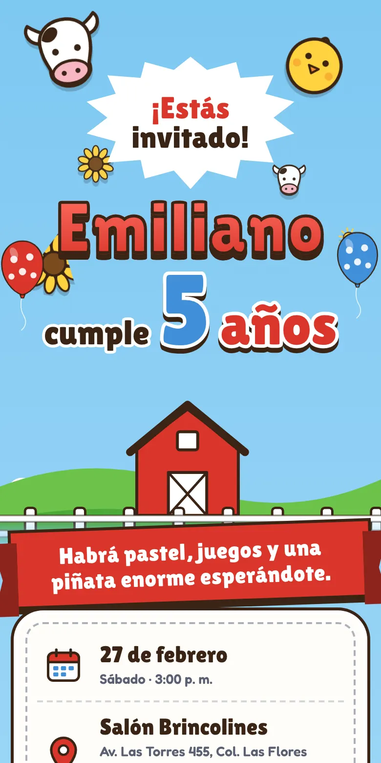 Plantilla La granja de invitación digital para fiesta infantil