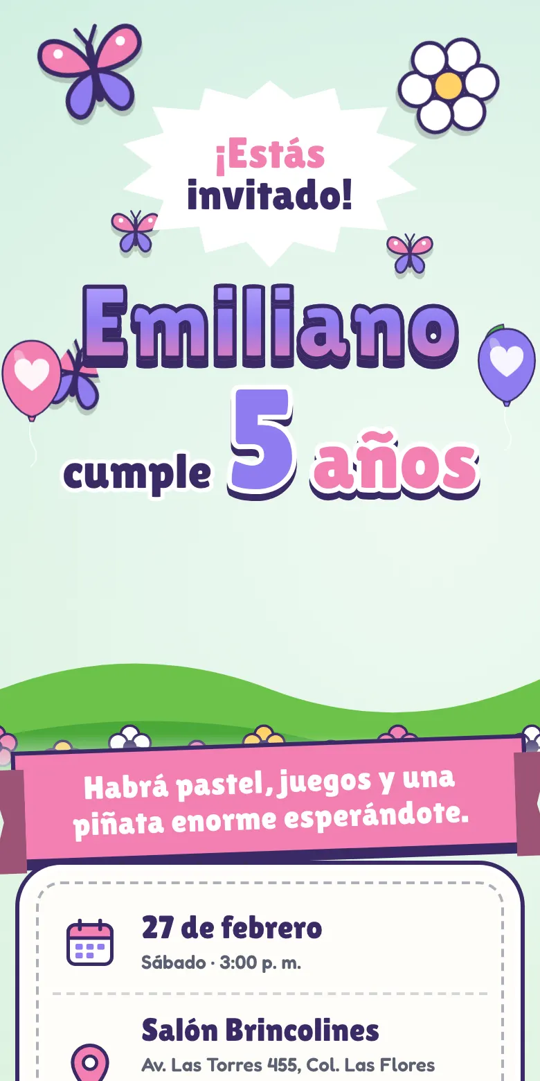Plantilla Jardín de mariposas de invitación digital para fiesta infantil