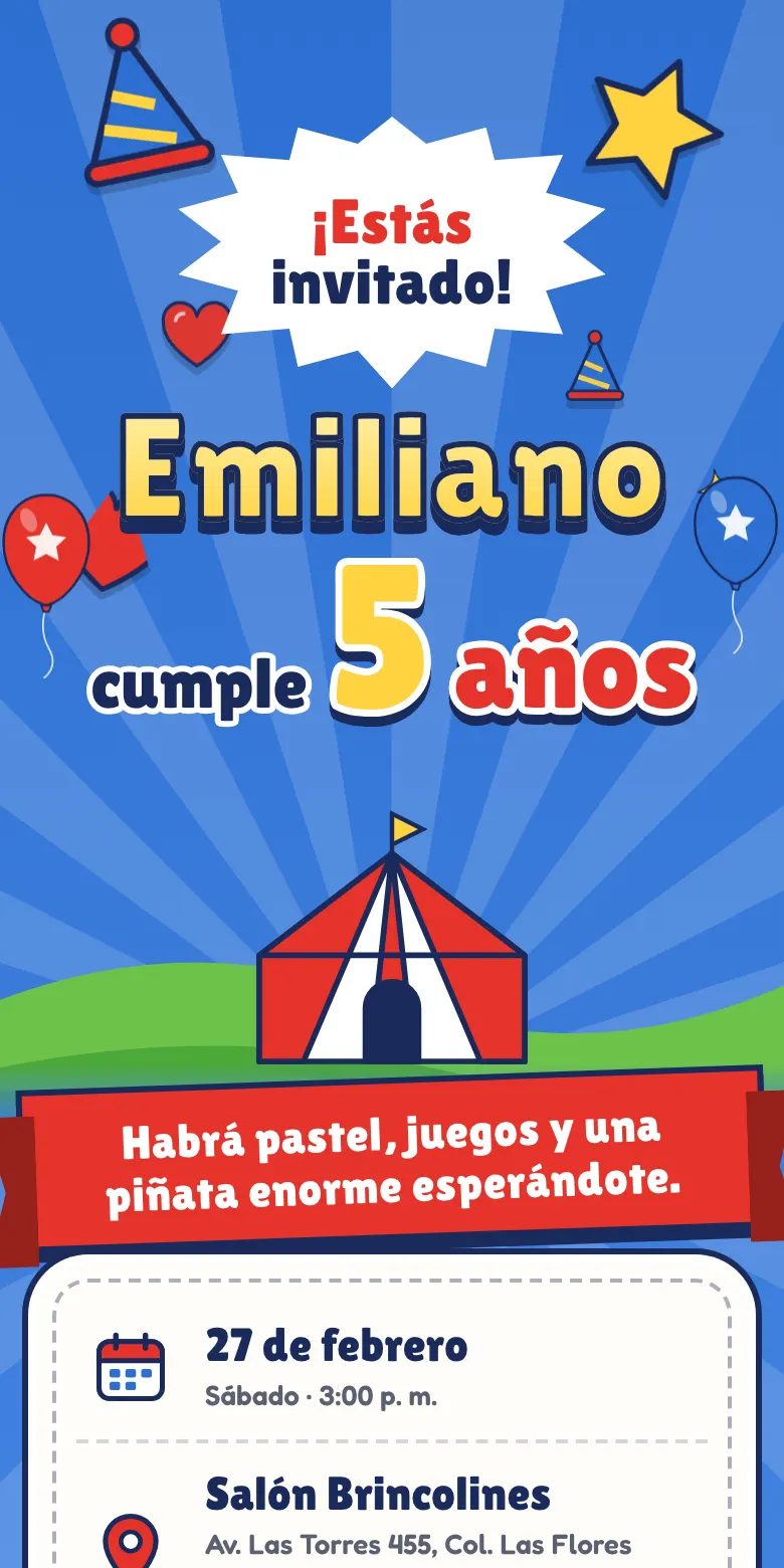 Plantilla Payasito héroe de invitación digital para fiesta infantil