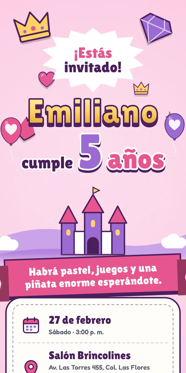 Plantilla Princesas de cuento de invitación digital para fiesta infantil