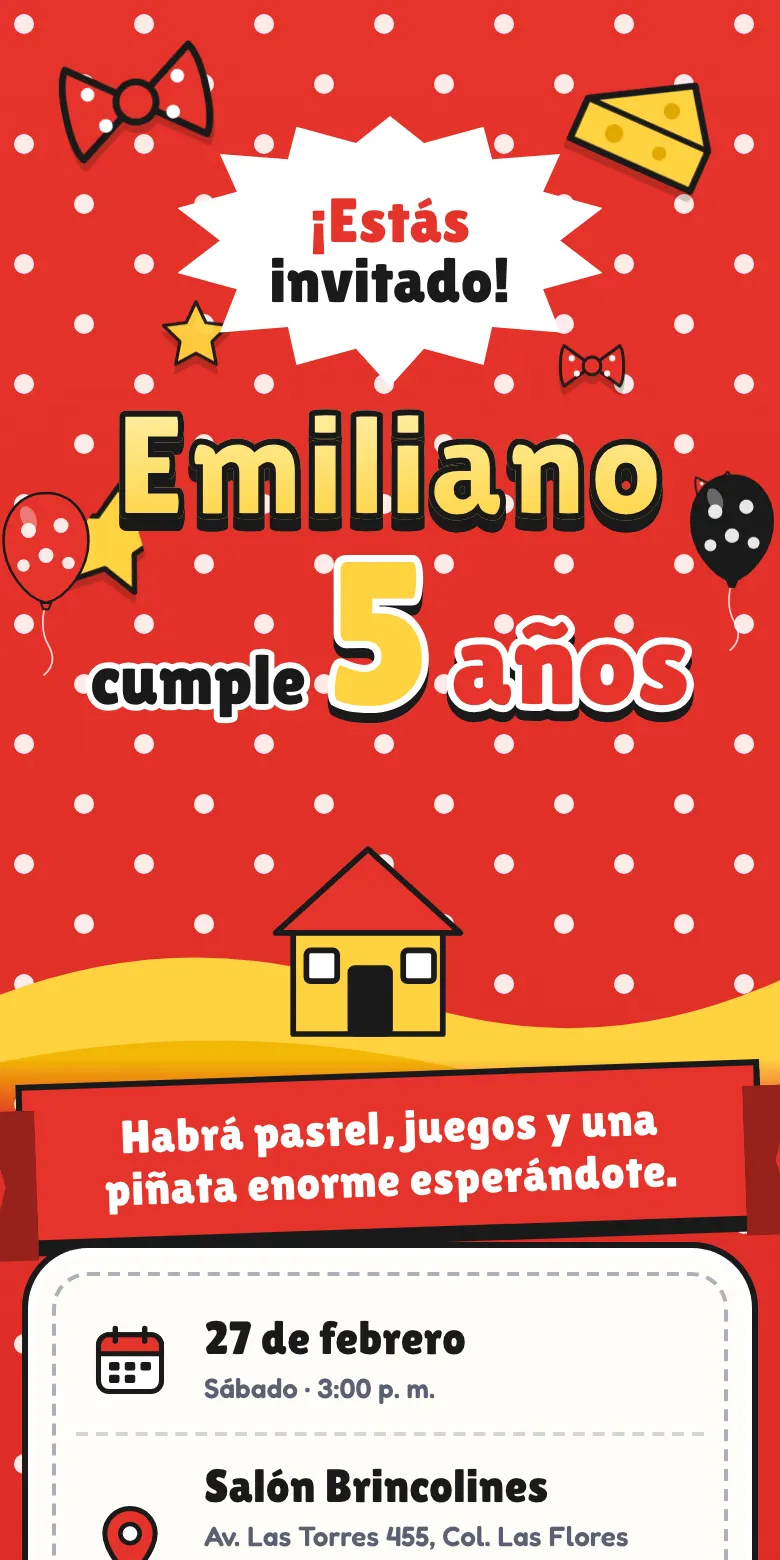 Plantilla Ratoncitos clásicos de invitación digital para fiesta infantil