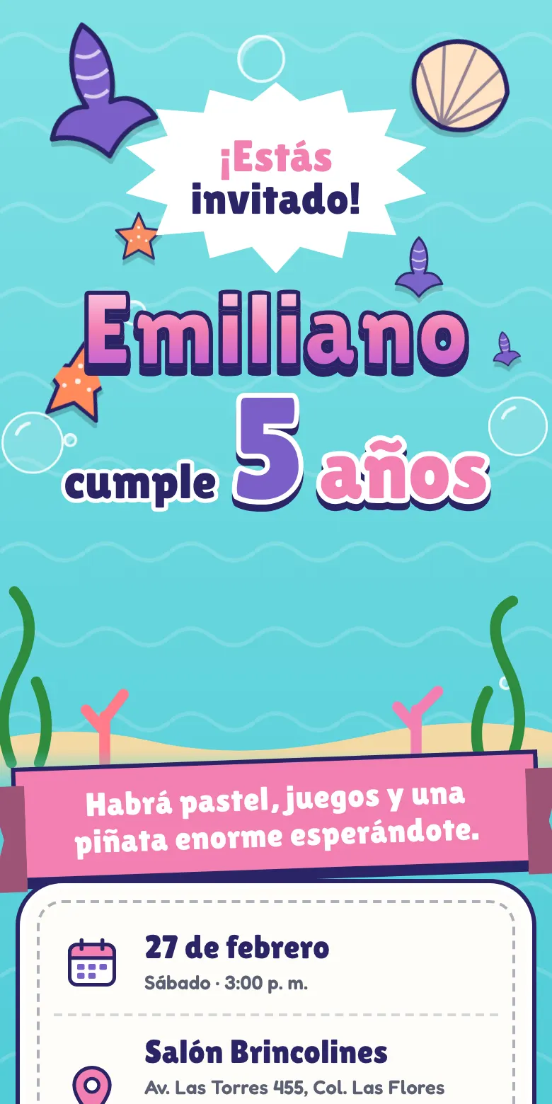 Plantilla Sirenas de invitación digital para fiesta infantil