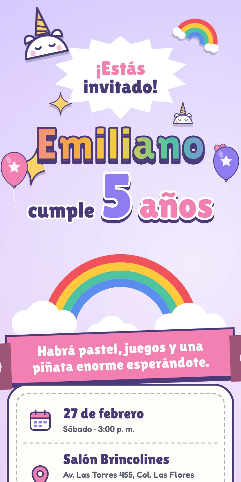 Plantilla Unicornios de invitación digital para fiesta infantil
