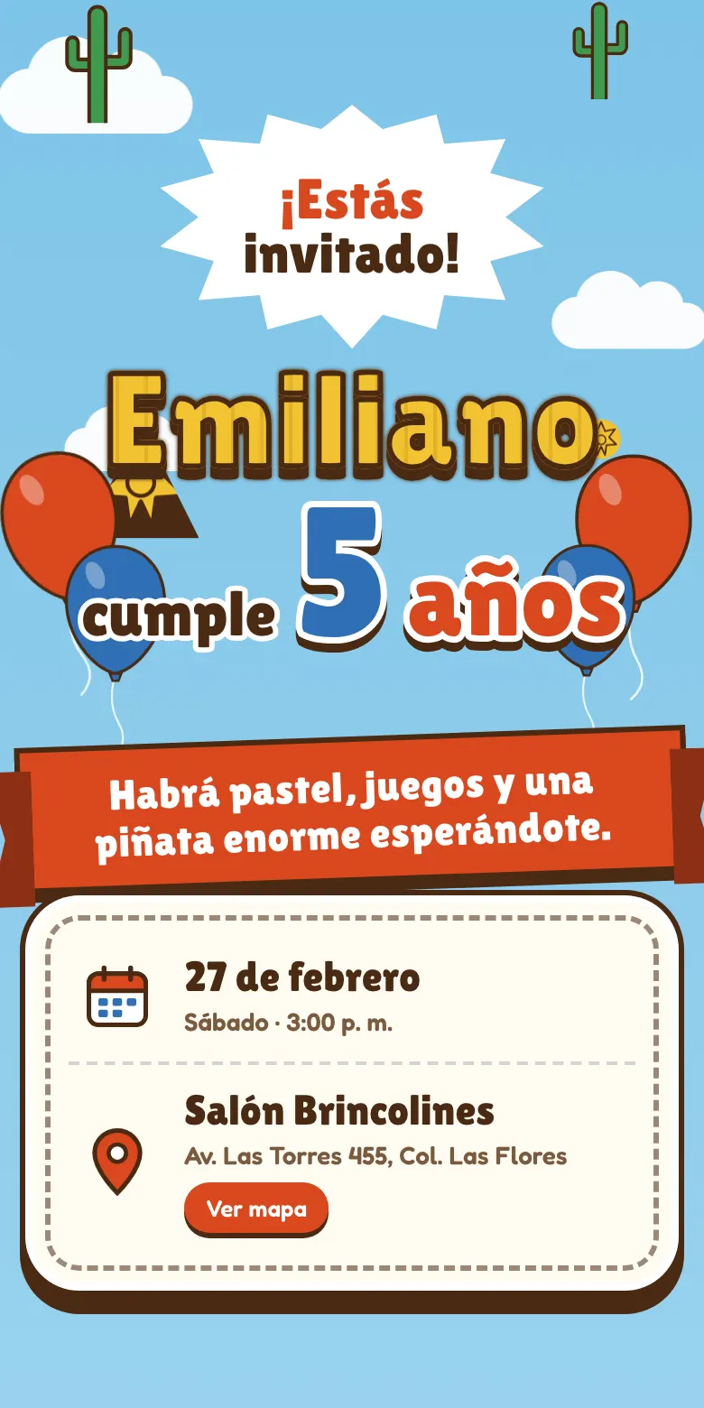 Plantilla Vaquero de invitación digital para fiesta infantil